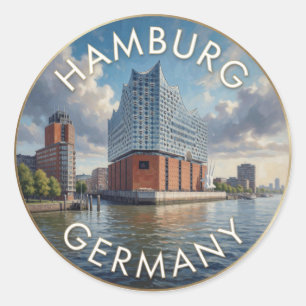 Hamburg Germany Elbphilharmonie River Scene Classic Round Sticker