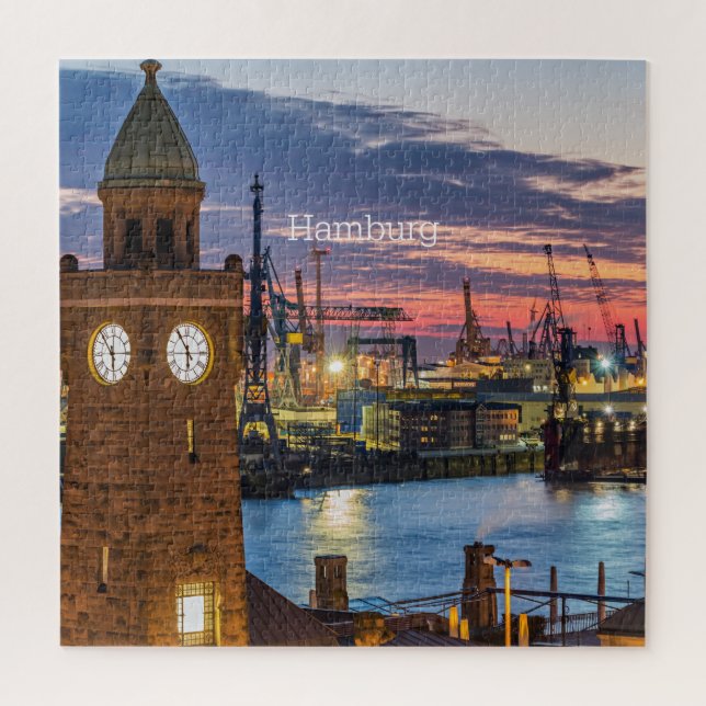 Hamburg, Germany panoramic view at twilight Jigsaw Puzzle (Vertical)
