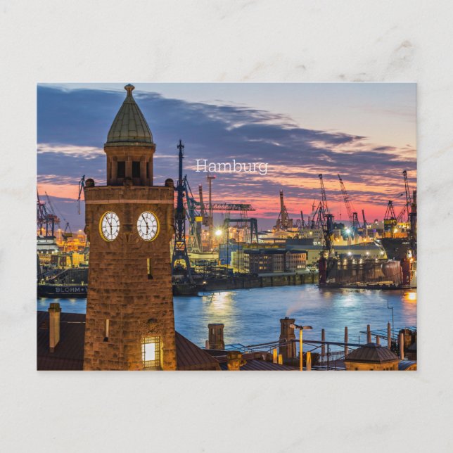 Hamburg, Germany panoramic view at twilight Postcard (Front)