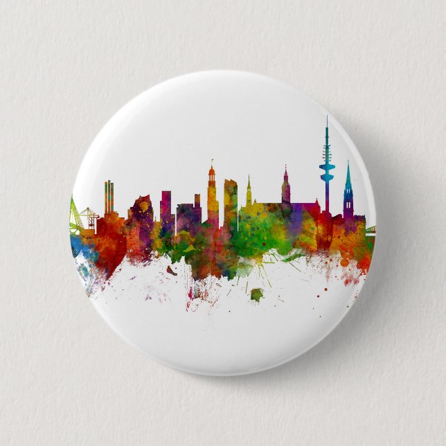 Hamburg Germany Skyline 2 Inch Round Button (Front)