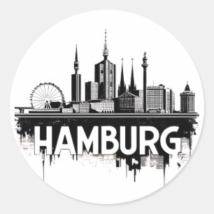 Hamburg Germany Skyline–Cityscape Urban Reflection Classic Round Sticker
