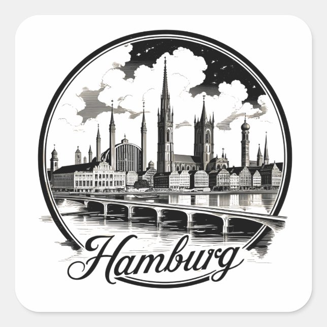 Hamburg Germany Skyline – Vintage Circle Sticker (Front)