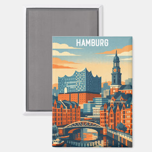 Hamburg Germany Travel Minimalist Port Magnet