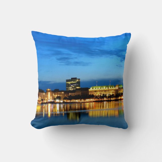 Hamburg Harbour Hafen Deutschland Alster Night Throw Pillow (Front)
