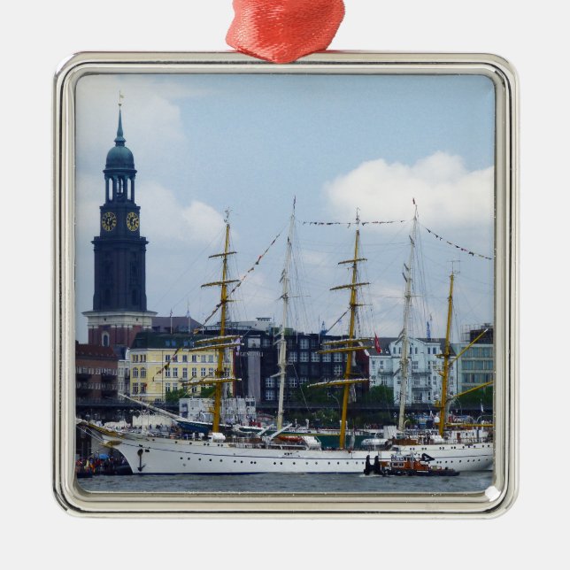 Hamburg Harbour Hafen Michel Deutschland Schiffe Metal Ornament (Front)