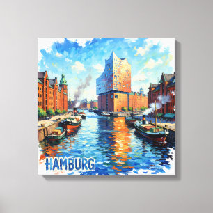 Hamburg Harbour Light Reflections Canvas Art
