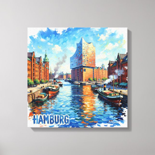 Hamburg Harbour Light Reflections Canvas Art (Front)