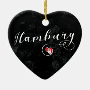Hamburg Heart, Christmas Tree Ornament, Germany Ceramic Ornament