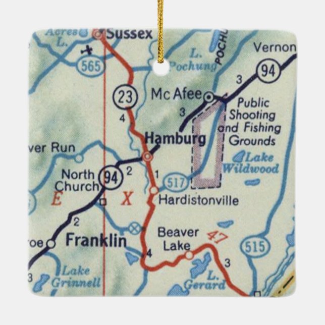 Hamburg NJ Vintage Map Ceramic Ornament (Back)