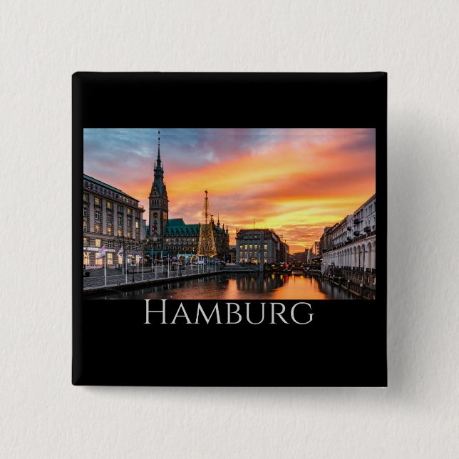 Hamburg Scenic Waterfront 2 Inch Square Button (Front)