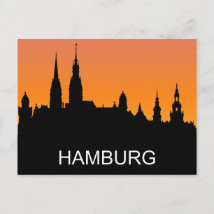 Hamburg silhouette, summer sunset, illustration postcard