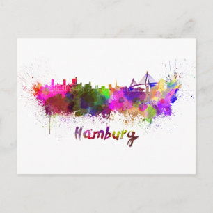 Hamburg skyline in watercolor postcard