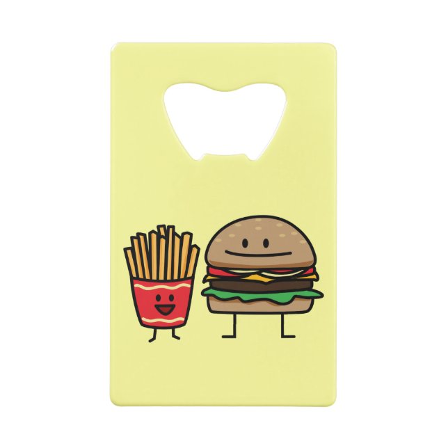 Hamburger and Fries fast food bun junk fried hot Credit Card Bottle Opener (Back)