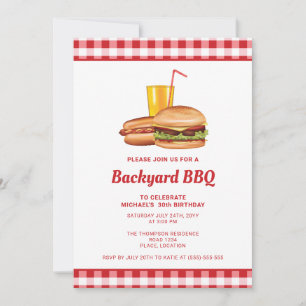Hamburger And Hot Dog Backyard BBQ Birthday Party Invitation