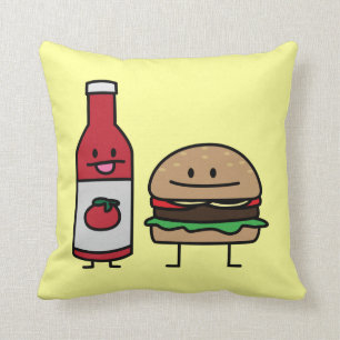 Hamburger and Ketchup fast food buddies bun patty Throw Pillow