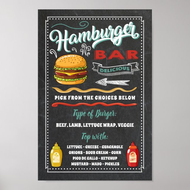 Hamburger Bar Menu Party Sign (Front)