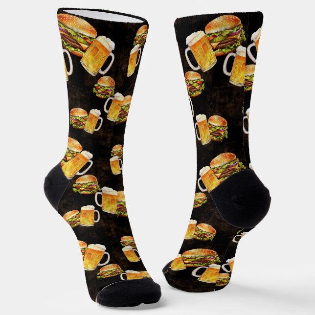 Hamburger beer on dark  socks (Angled)