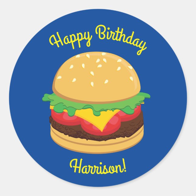 Hamburger Birthday Party Burger Classic Round Sticker (Front)