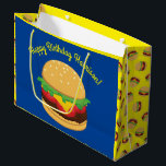 Hamburger Birthday Party Burger Large Gift Bag<br><div class="desc">Stack up the fun with this cute Hamburger birthday party design,  perfect for foodies and burger lovers!  Great for a backyard cook out party or a burger bash!  Great for kids birthday parties and also adults that love a good burger!</div>