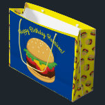 Hamburger Birthday Party Burger Large Gift Bag<br><div class="desc">Stack up the fun with this cute Hamburger birthday party design,  perfect for foodies and burger lovers!  Great for a backyard cook out party or a burger bash!  Great for kids birthday parties and also adults that love a good burger!</div>