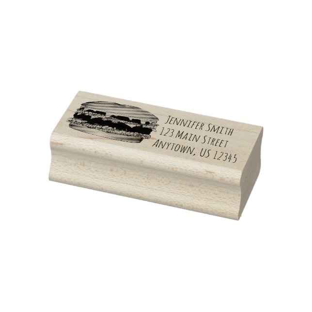 Hamburger Burger Cheeseburger Picnic Food Address Rubber Stamp (Stamp)