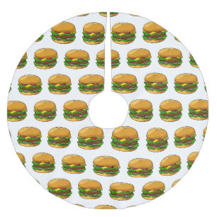 Hamburger cartoon illustration brushed polyester tree skirt