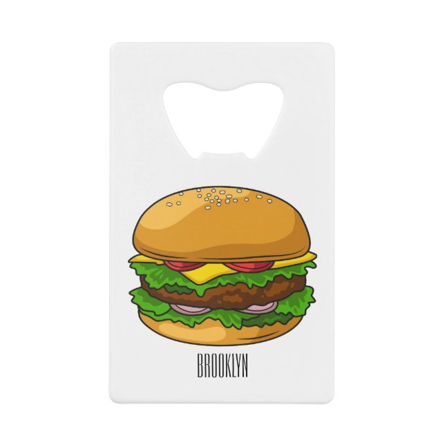 Hamburger cartoon illustration credit card bottle opener (Front)
