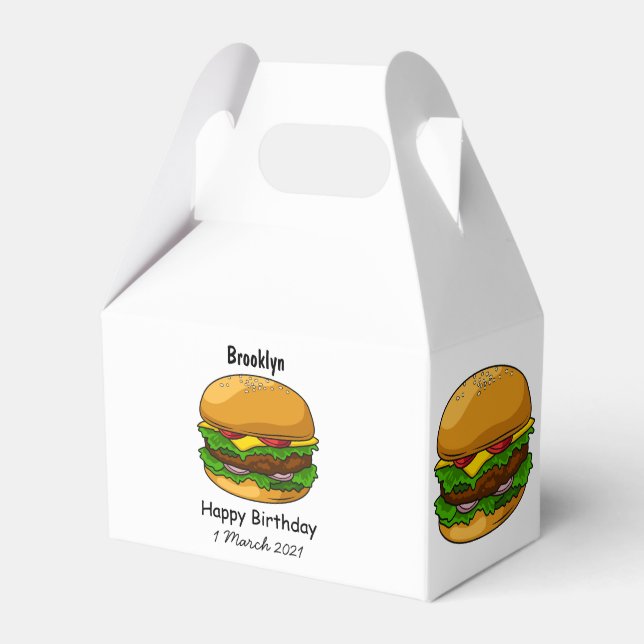 Hamburger cartoon illustration favor box (Front Side)