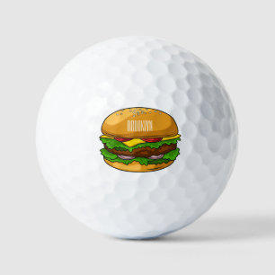Hamburger cartoon illustration golf balls