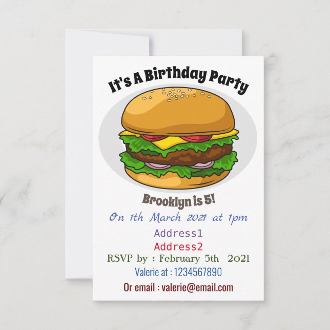 Hamburger cartoon illustration invitation (Front)