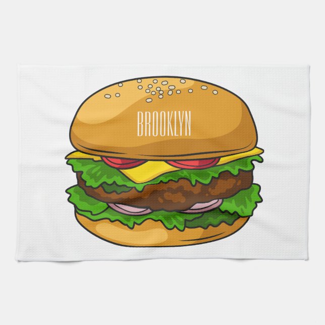 Hamburger cartoon illustration  kitchen towel (Horizontal)