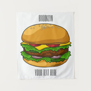 Hamburger cartoon illustration tapestry