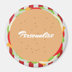 Hamburger cheeseburger cute cafe red white striped magnet