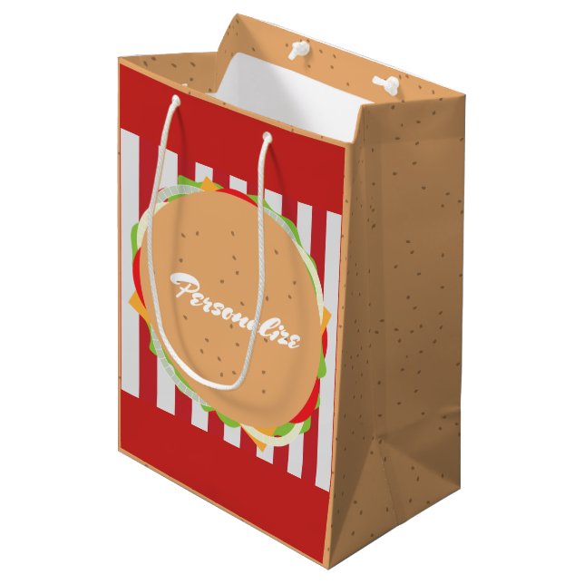 Hamburger cheeseburger cute cafe red white striped medium gift bag (Front Angled)