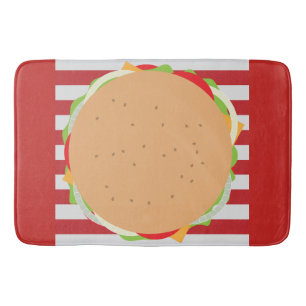 Hamburger cheeseburger cute cafe striped rec bath mat