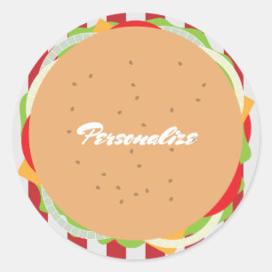 Hamburger cheeseburger cute cafe striped red white classic round sticker