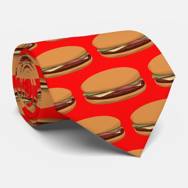 Hamburger Drawing on Red Background Tie (Rolled)