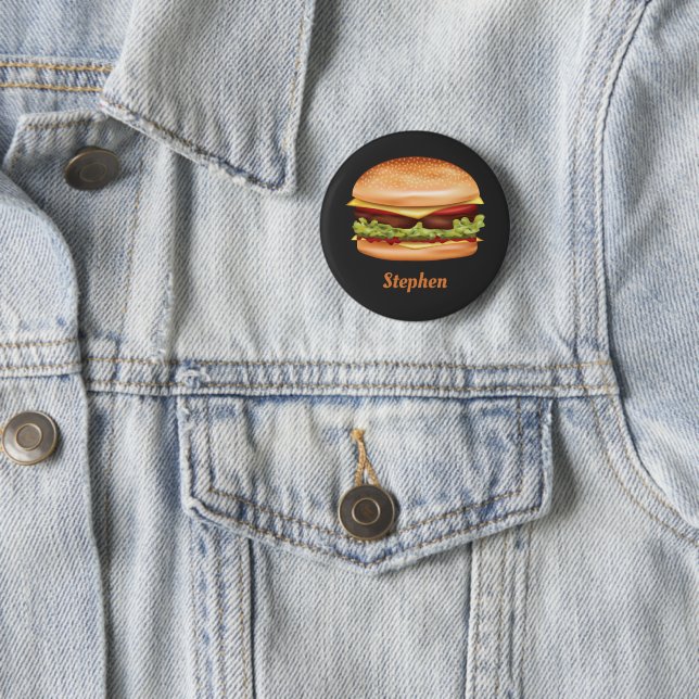 Hamburger Fast Food Illustration With Custom Name 2 Inch Round Button (In Situ)