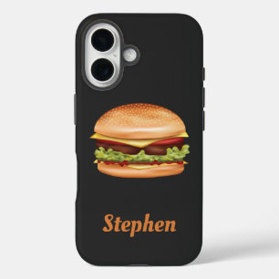 Hamburger Fast Food Illustration With Custom Name iPhone 16 Case