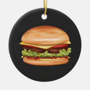 Hamburger Fast Food Illustration With Custom Text Ceramic Ornament