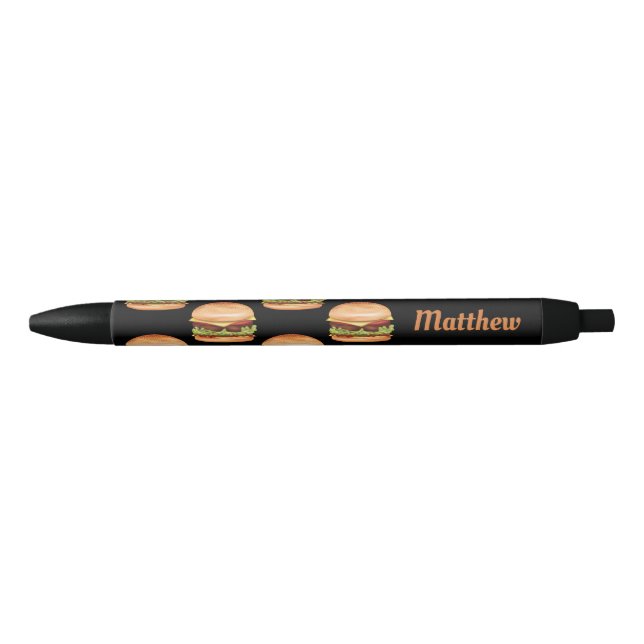 Hamburger Fast Food Illustrations With Custom Name Black Ink Pen (Front)