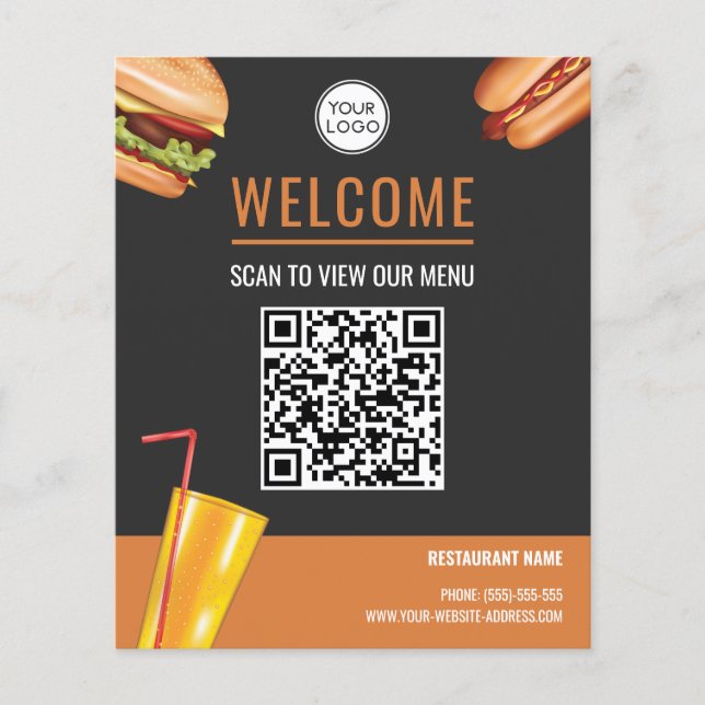 Hamburger Fast Food Restaurant Scan To View Menu (Front)