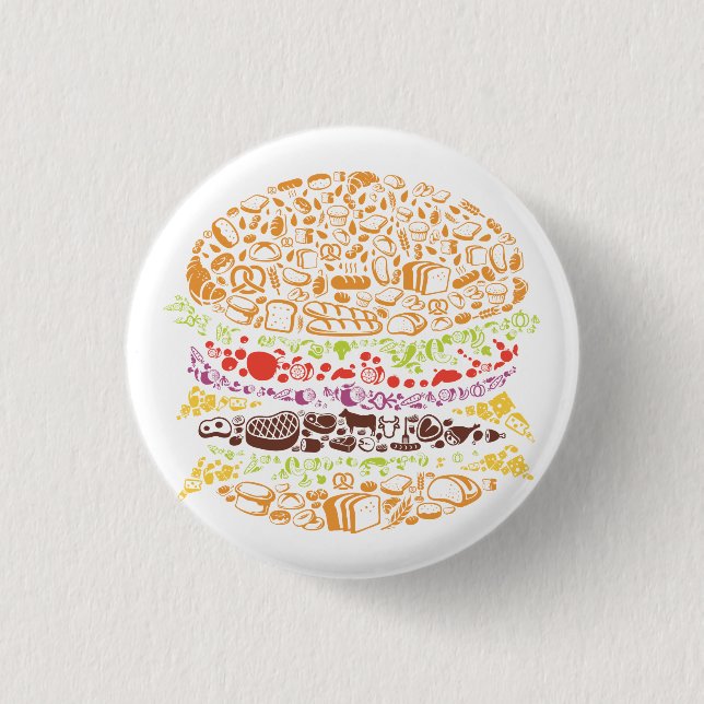 Hamburger, food, bread, cheese, fast food 1 inch round button (Front)