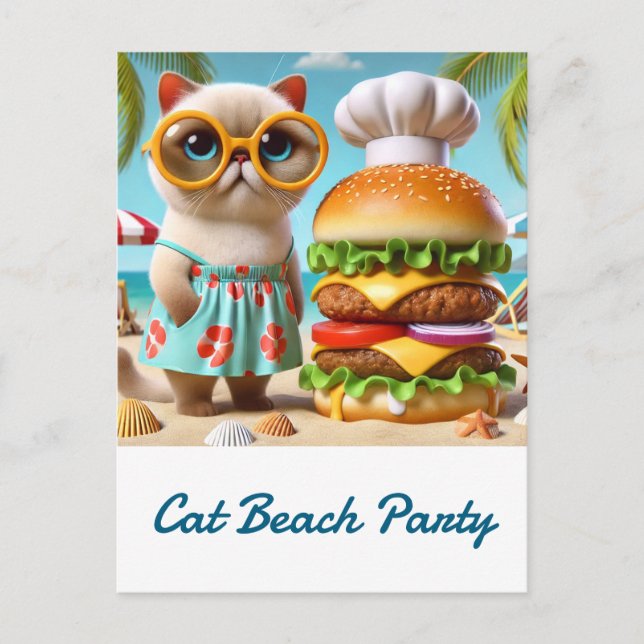 Hamburger for Beach Party for Cat Lovers Postcard (Front)