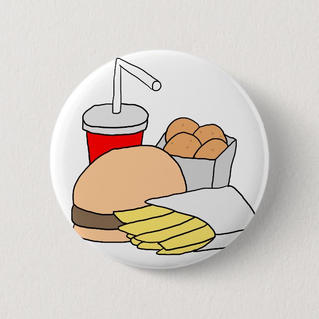 Hamburger, Fries, Chicken Nuggets and Soda 2 Inch Round Button (Front)