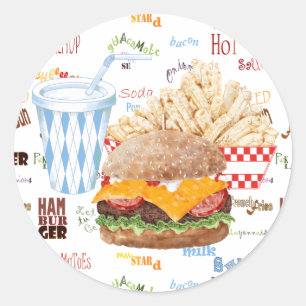 Hamburger Fries Fast Food BBQ Diner Classic Round Sticker
