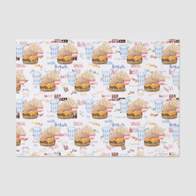 Hamburger Fries Fast Food BBQ Diner Tissue Paper (Front)