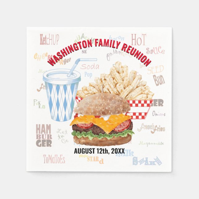 Hamburger Fries Fast Food Summer BBQ Napkin (Front)