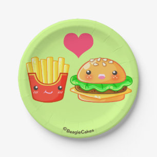 Hamburger & Fries Paper Plates 7"