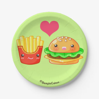 Hamburger & Fries Paper Plates 7"